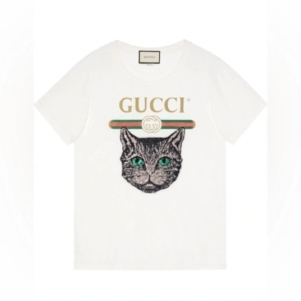 Authentic Gucci LOGO T-SHIRT WITH MYSTIC CAT IN WHITE size XS - Picture 1 of 10